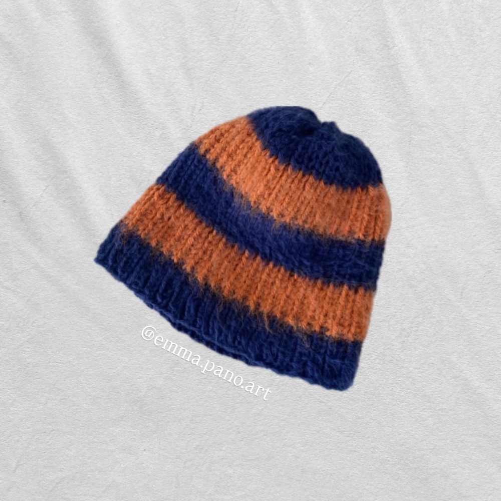 striped orange and blue Chicago Bears NFL fuzzy women’s beanie